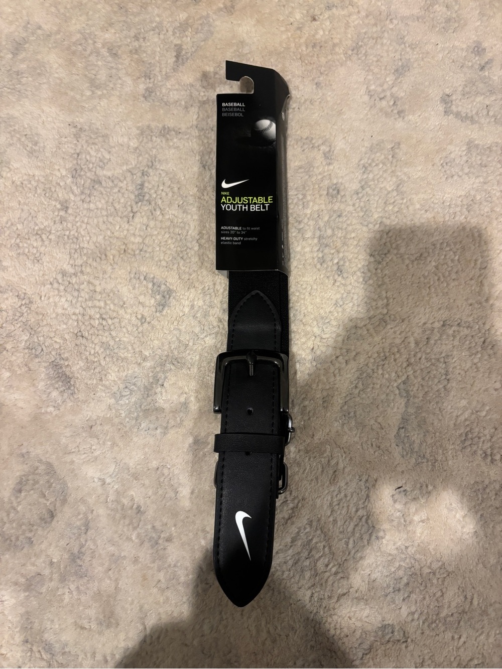 Nike Black Youth Belt with White Swoosh